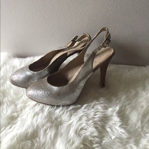 BCBG metallic sling backs